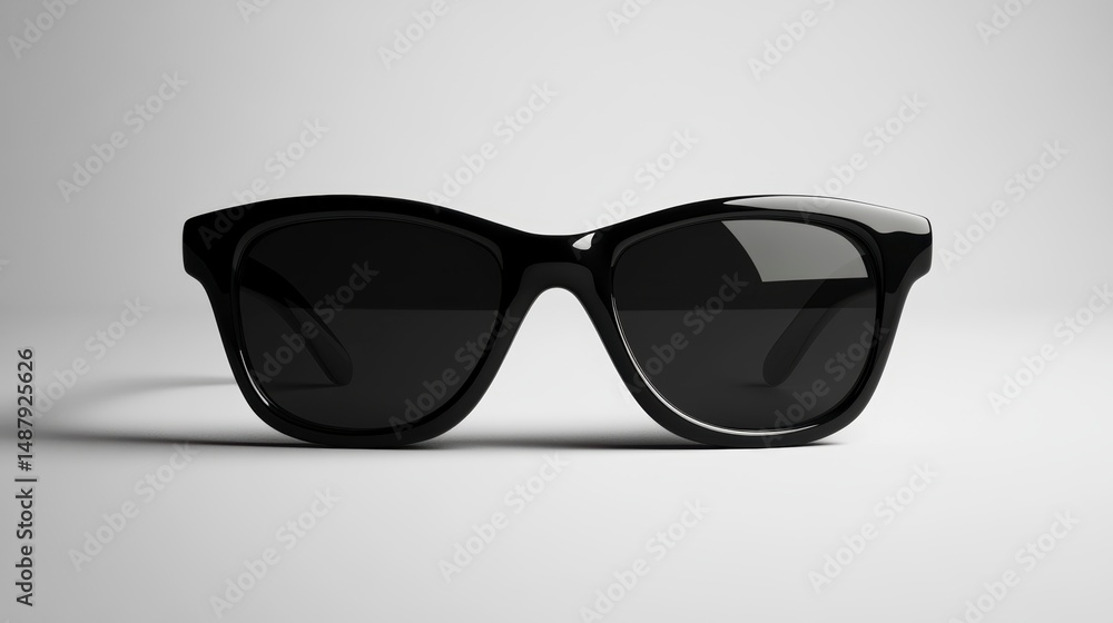 Close-up of black sunglasses on a white background. Close-up of black sunglasses on a white background.