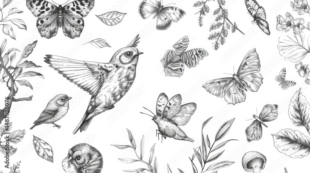 Fototapeta premium Hand-drawn animal illustrations on a white background stock photo --ar 16:9 --raw --v 6 Job ID: e2105cfd-d4ca-49fa-99fb-b2bb18433edc