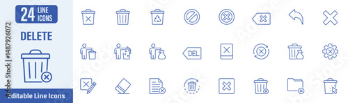 Delete icon set. Contains icons as delete, trash, remove, erase, wrong and more. Vector illustration.