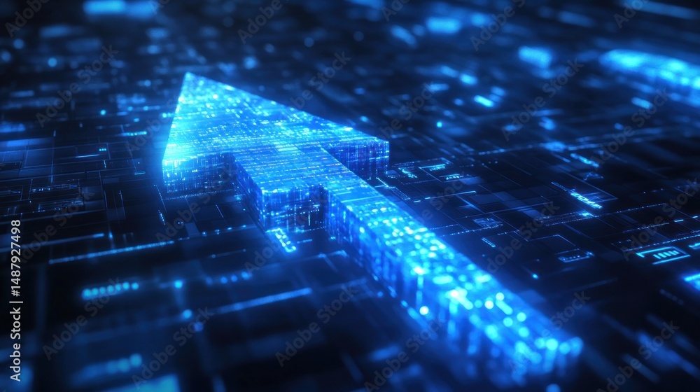 Upward glowing arrow on circuit board