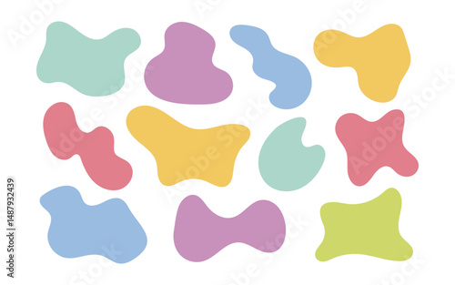 Colorful irregular blob shapes set. Organic playful random liquid forms in flat style. Perfect for backgrounds, stickers, posters, kids modern design, web, mobile UI, social media