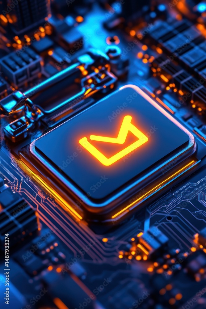 Email symbol on a circuit board