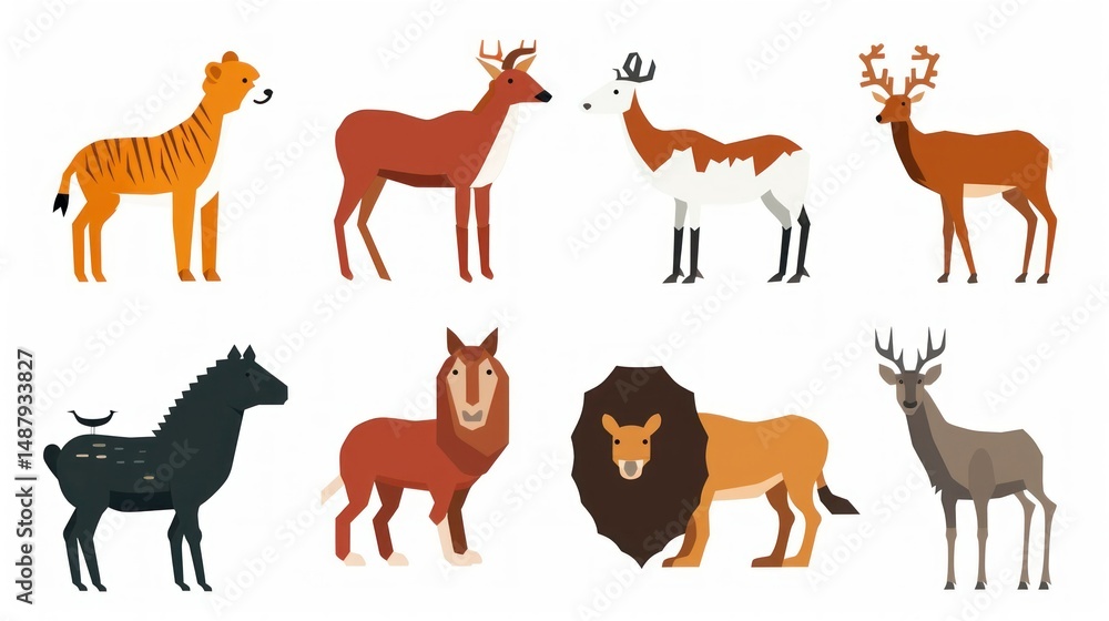 Obraz premium Set of flat vector animal icons on white background stock photo --ar 16:9 --raw --v 6 Job ID: d3c55e71-1561-4711-8525-58c95cfa0e1f
