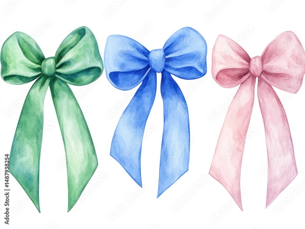 Three watercolor bows