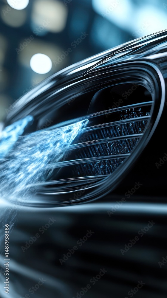 Car front grill being washed with water jets