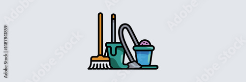 Semi-circle icon of cleaning items on white – Suitable for hygiene apps, tidiness guides, or cleaning service branding