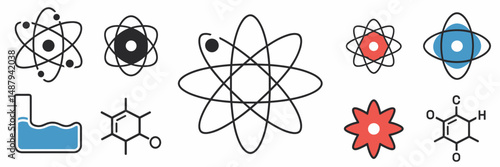 Vector icon set of atoms and molecules – Ideal for science education, chemistry tools, or academic resources