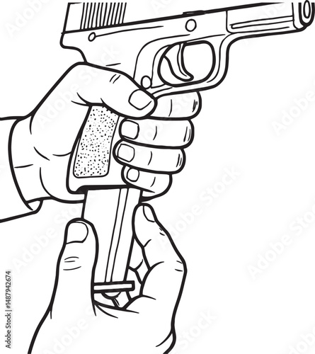 Inserting magazine into a pistol