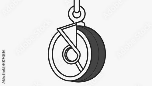 Black Wheel with Hanging Straight Line on White Background – Engineering Basic Machine Style
