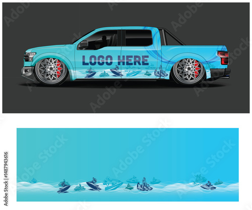 Custom Designed Teal Truck Wrap with Jet Ski Graphics