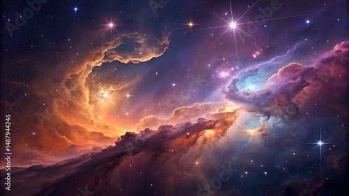 Wallpaper Mural Colorful Fantasy Space Nebula with Glowing Stars and Cosmic Clouds. Torontodigital.ca