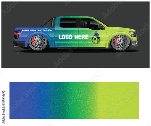 Customizable Pickup Truck Wrap Design with Water Droplets