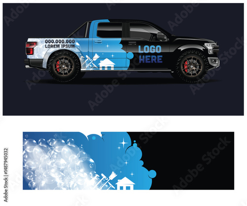 Black Pickup Truck Cleaning Service Wrap Design Template