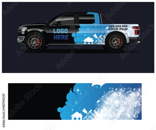 Black Pickup Truck Wrap Design for Cleaning Service