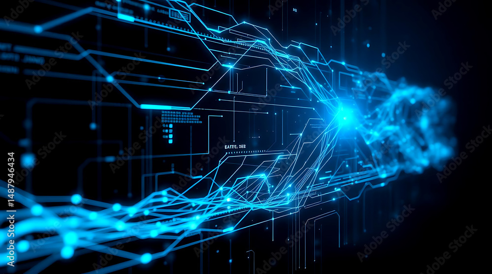 Obraz premium Futuristic digital interface with AI and neural network visualization background