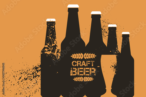 Craft beer, bar poster, irish pub, dark beer. Vector design of party banner, light beer, drink, oktoberfest