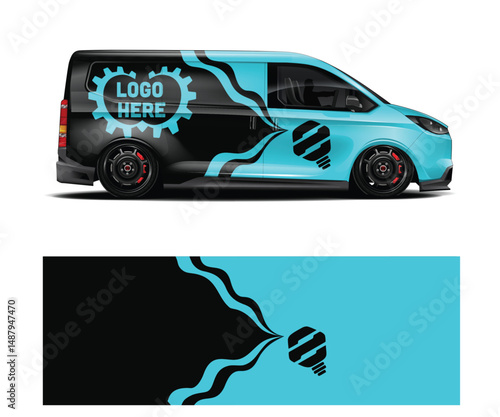 Modern Van Wrap Design Template with Lightbulb and Gear Logo