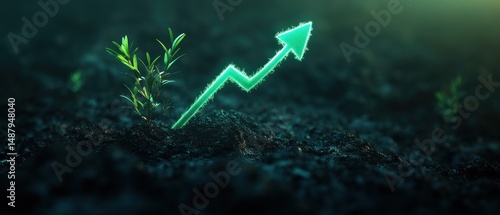 Growing plant with upward trend graphic