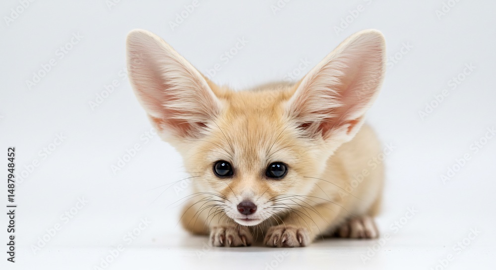 Obraz premium ふわふわ耳のフェネック、白い背景で可愛く佇む. AI Generated