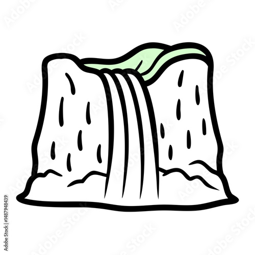 Waterfall illustration on a transparent background representing travel  