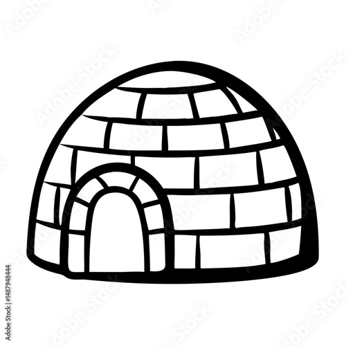 Simple igloo illustration with a round shape and arch door - Concept of icon on transparent background, places and landmarks, travel
