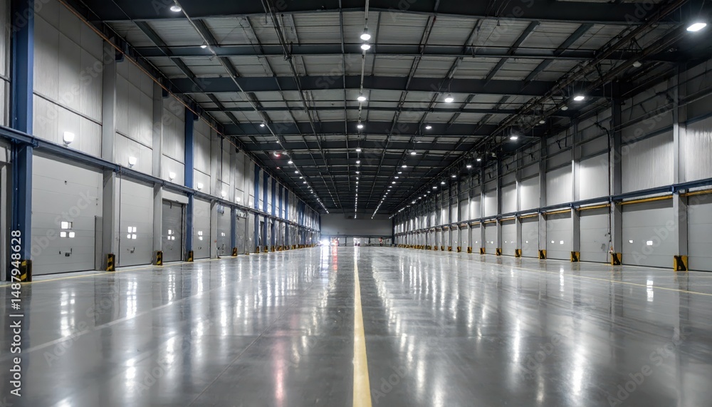 Obraz premium Sterile Industrial Dock Facility with Flickering Lights at Night