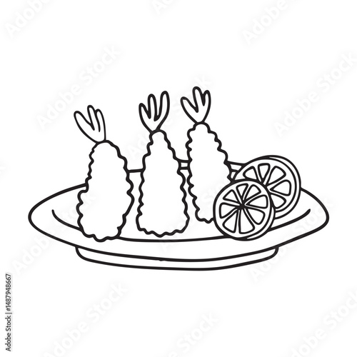 A plate of assorted tempura beside lemon slices