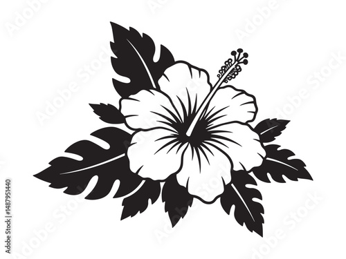 Hibiscus Flower Silhouette Vector for Tropical and Decorative Floral Design