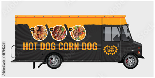 Black and Orange Food Truck Design Template Hot Dog Corn Dog