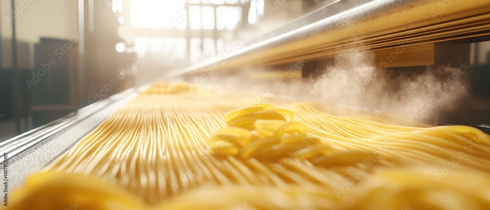 Pasta production line steaming fresh pasta