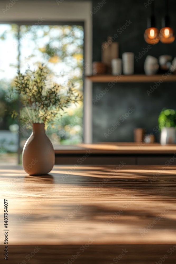 Dried flowers in vase on a wooden kitchen table