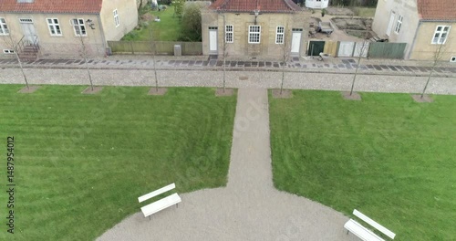 Christiansfeld - drone rise from the very center of the city
