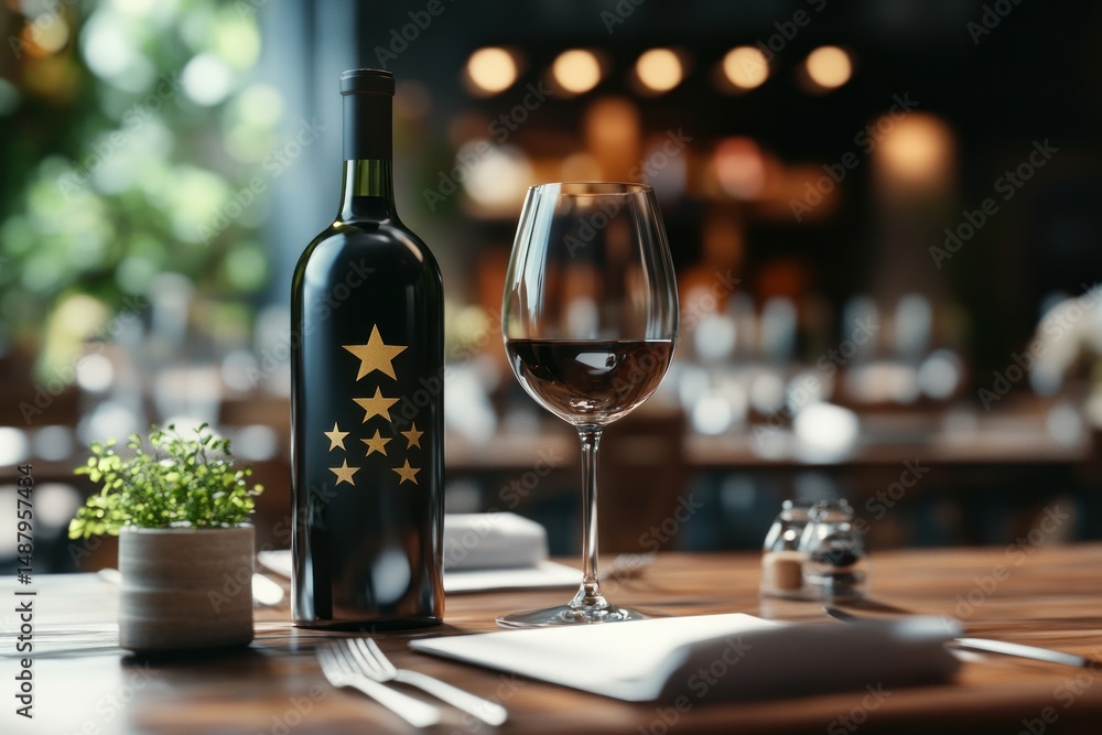 Wine bottle on a restaurant table