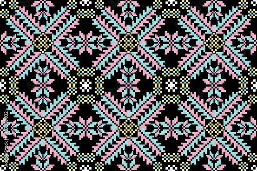Cross stitch pattern concept showcasing traditional ethnic geometric pattern, Design for textile, background,carpet,wallpaper,clothing,wrapping,Batik,fabric,Vector illustration	
