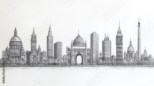 Detailed Sketch of Iconic Landmarks from Major Cities Worldwide