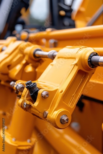 Close up of yellow construction machinery components