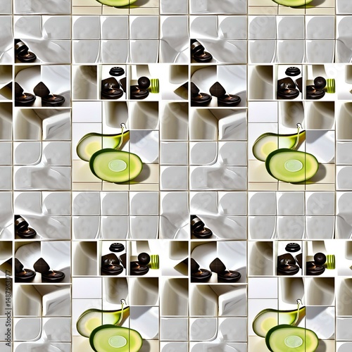 bathroom spa set on tile background