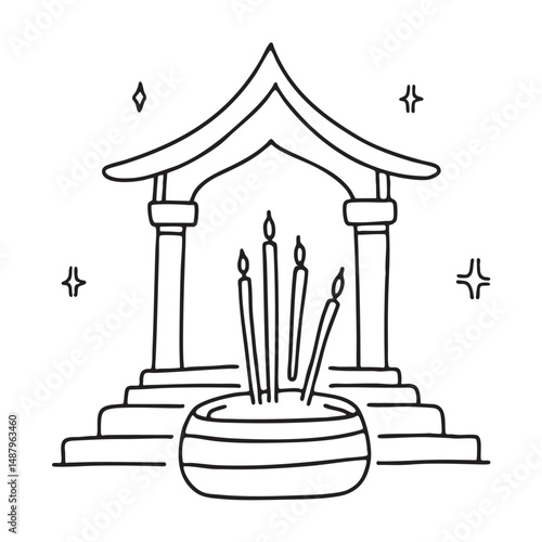 A temple with incense sticks burning in front of the altar