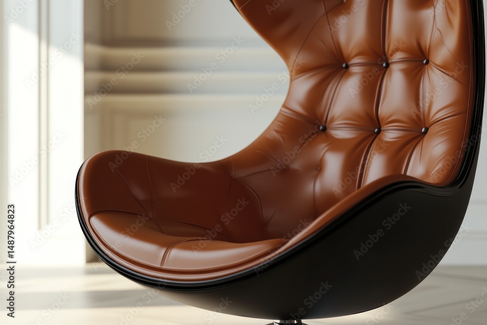 Brown leather egg chair in a stylish room
