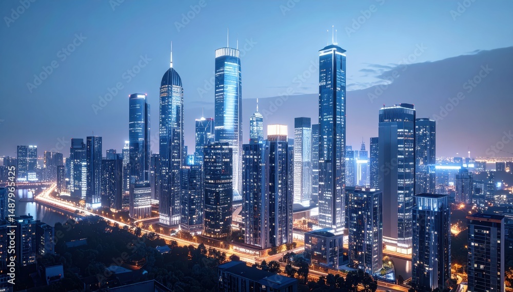 Fototapeta premium Stunning Photorealistic Cityscape with Sharp Details and Accurate Lighting