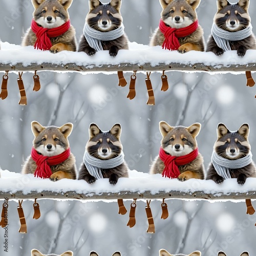 animals with scarves in wintry setting