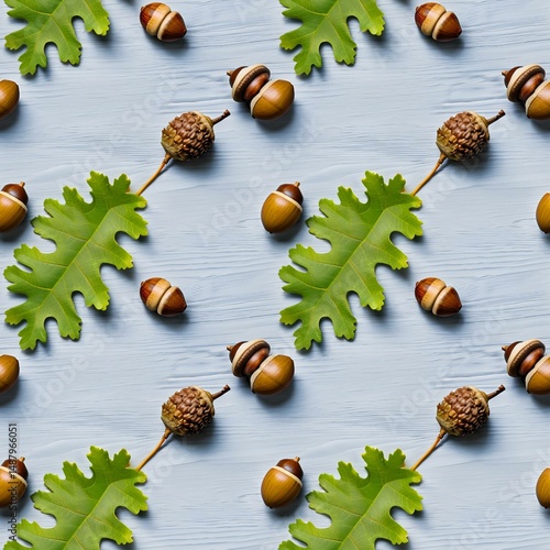 acorns and oak leaves in a balanced composition