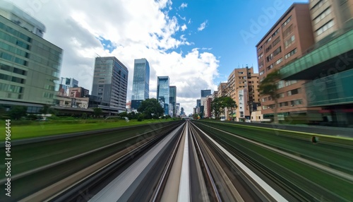 Dynamic Cityscape Viewed from Vehicle with Changing Perspective