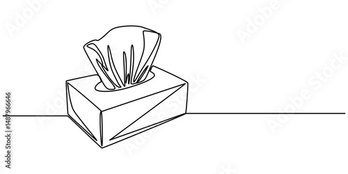 Tissue box continuous one line drawing, Tissue box icon. Continuous one line art tissue box vector illustration, Minimalist One-Line Drawing of Tissue Box on Light Background, one line art tissue box.