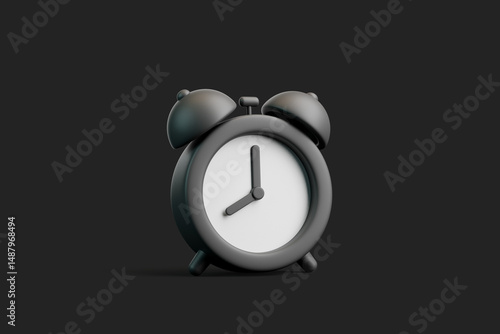 Black 3D alarm clock angled on dark background