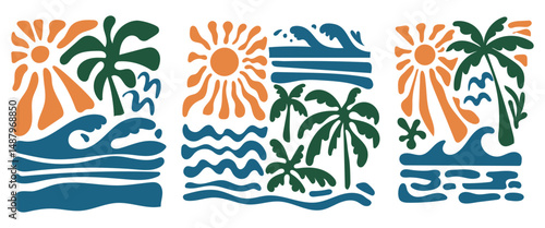 Ocean groovy retro vintage,  Beach summer