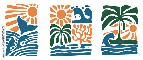 Ocean groovy retro vintage,  Beach summer