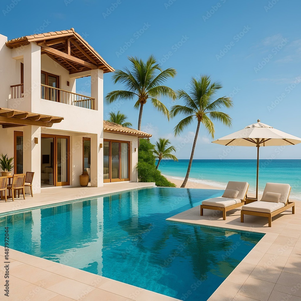Fototapeta premium Beachfront villa with private infinity pool