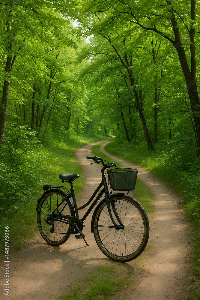 Fototapeta premium Bicycle on scenic path through green trees