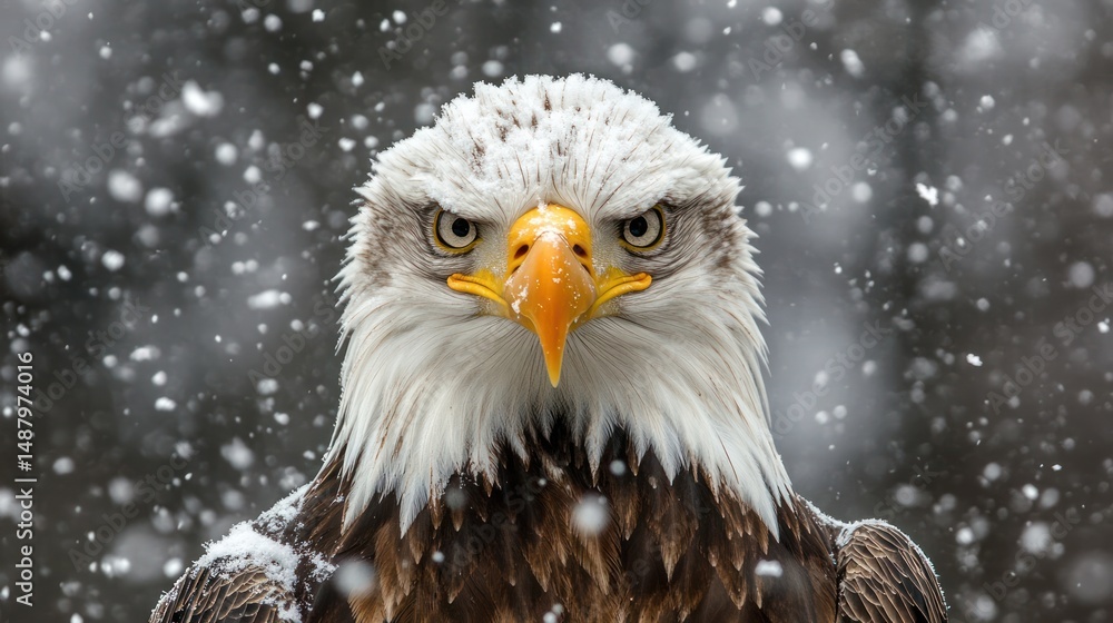Obraz premium Bald Eagle Facing Forward in Snowstorm